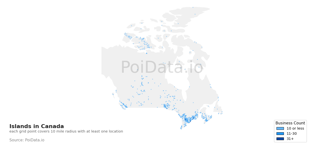 Island density map for Canada