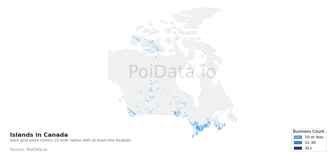 Island density map for Canada
