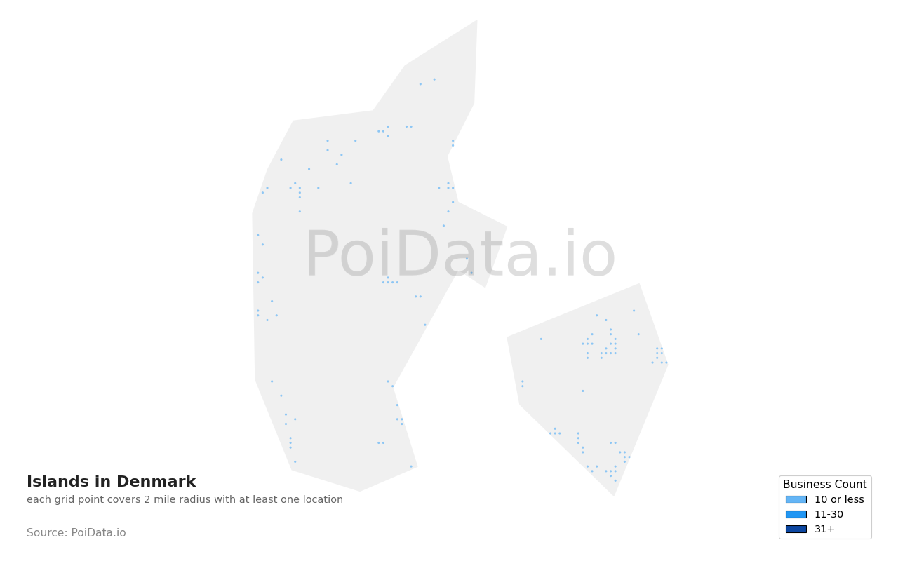 Island density map for Denmark