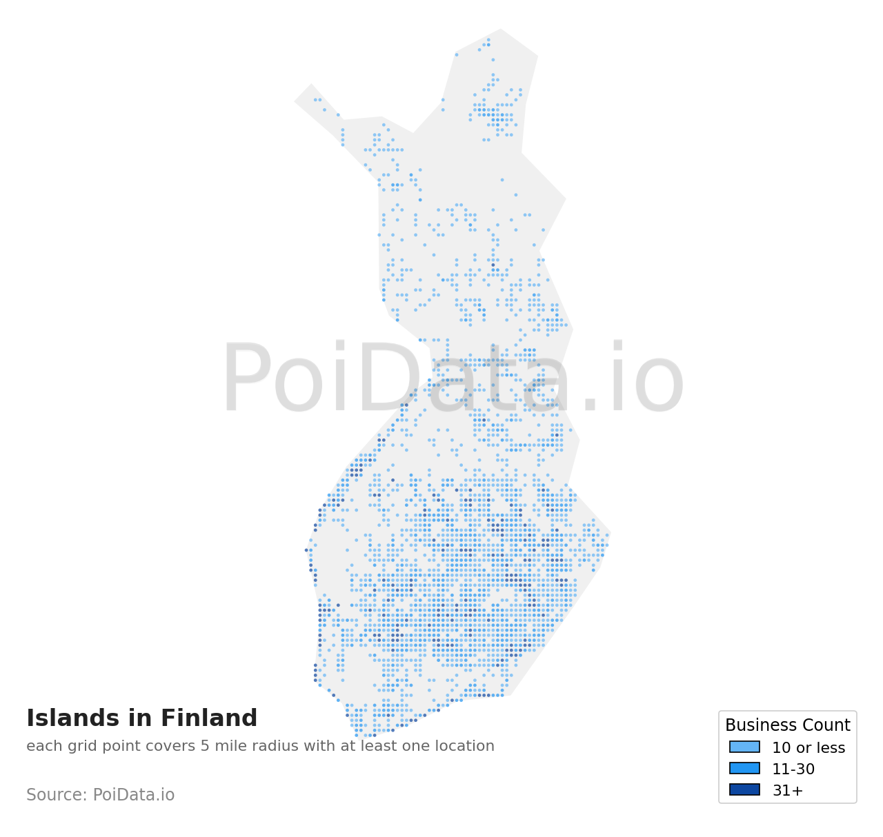 Island density map for Finland