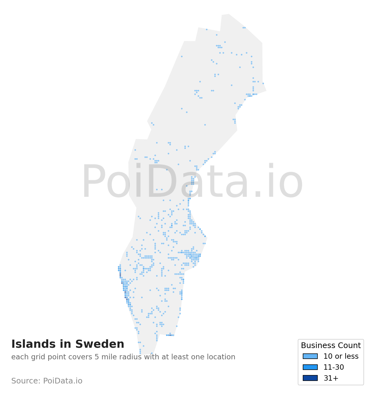 Island density map for Sweden