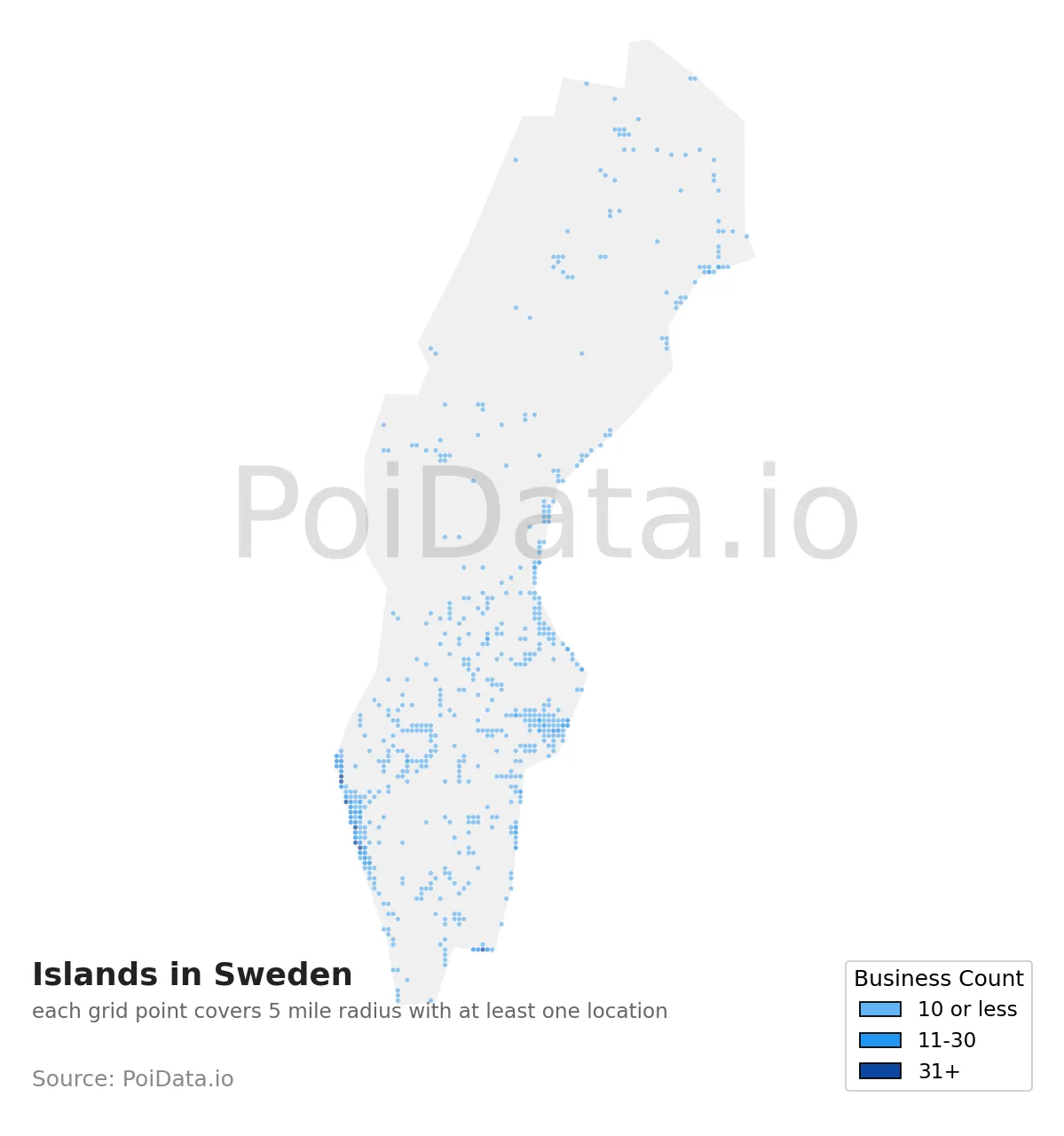 Island density map for Sweden
