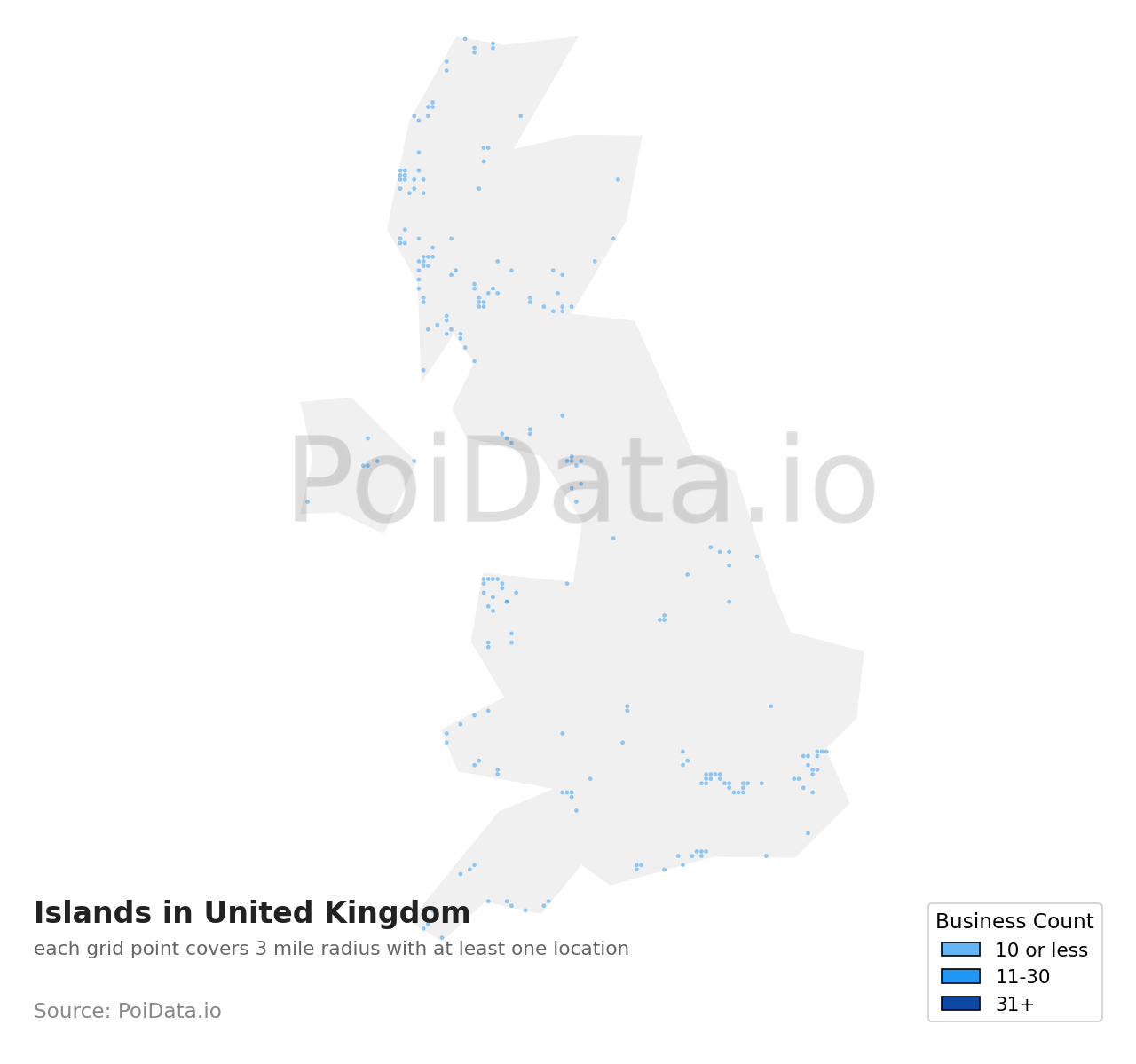 Island density map for United Kingdom