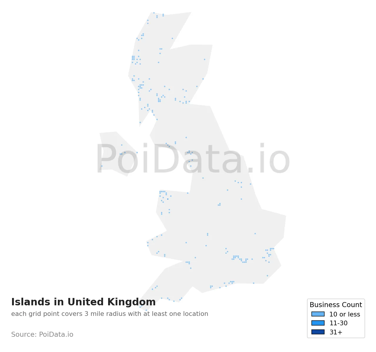 Island density map for United Kingdom