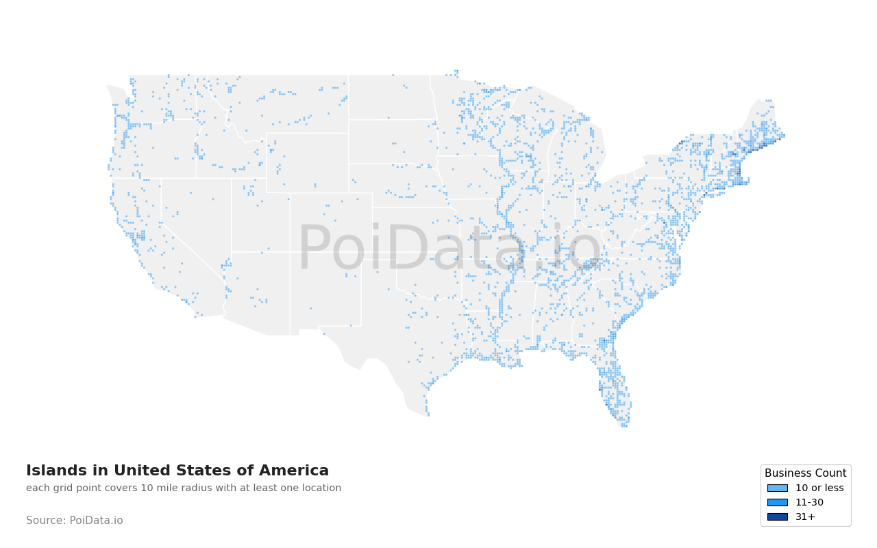 Island density map for United States