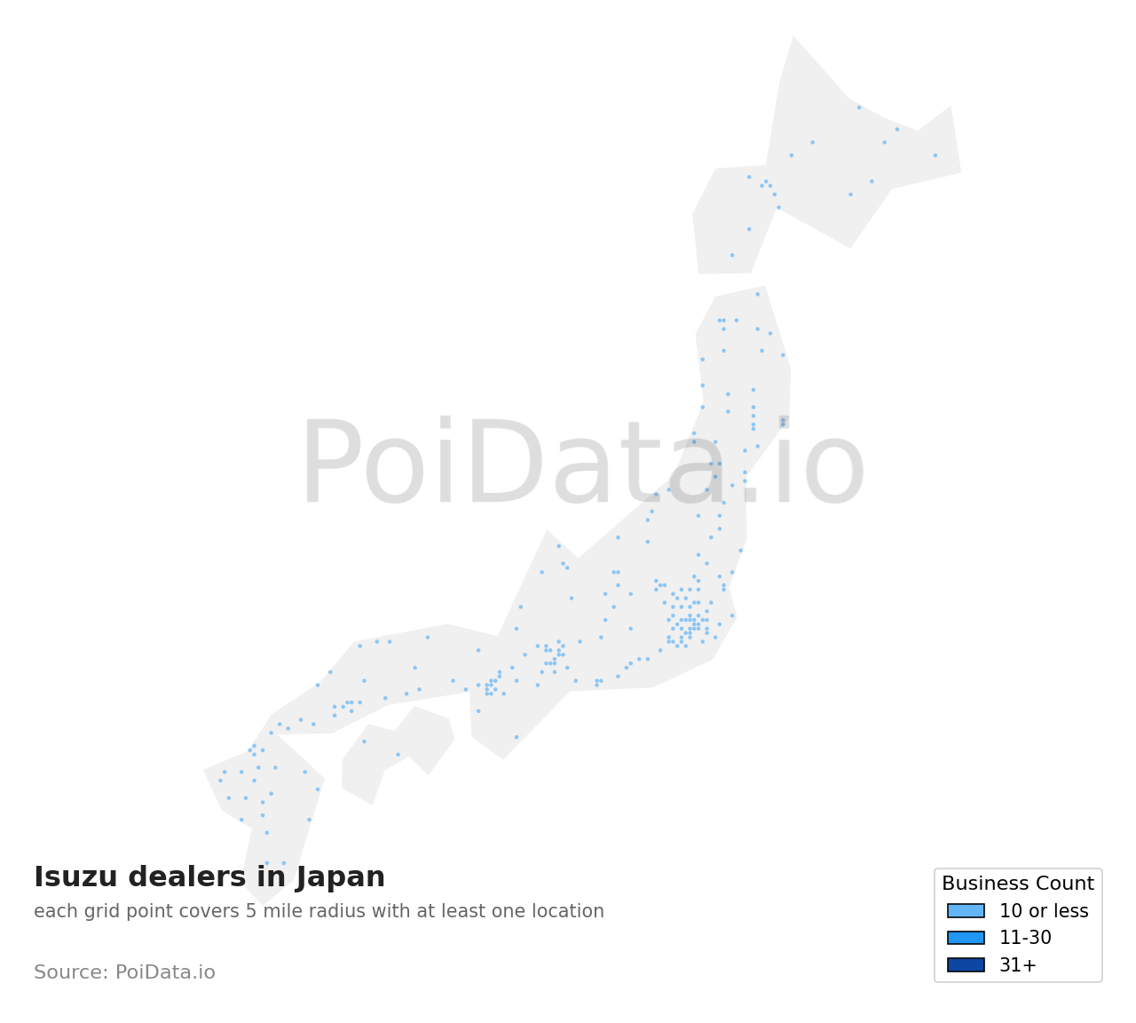 Isuzu dealer density map for Saitama, Japan