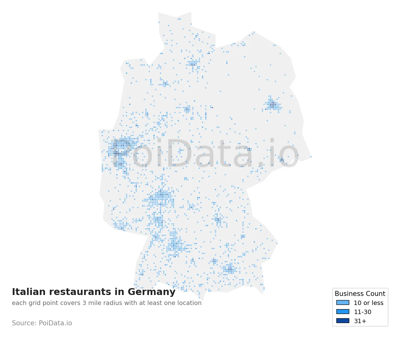 Italian restaurant density map for Germany
