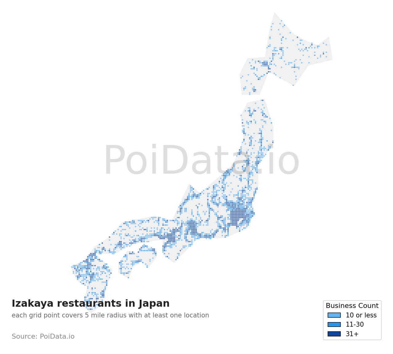 Izakaya restaurant density map for Japan