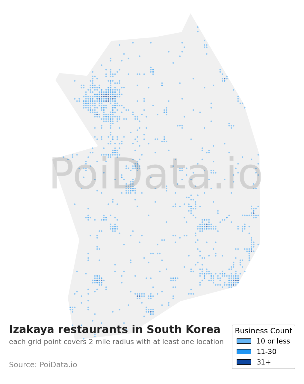 Izakaya restaurant density map for South Korea