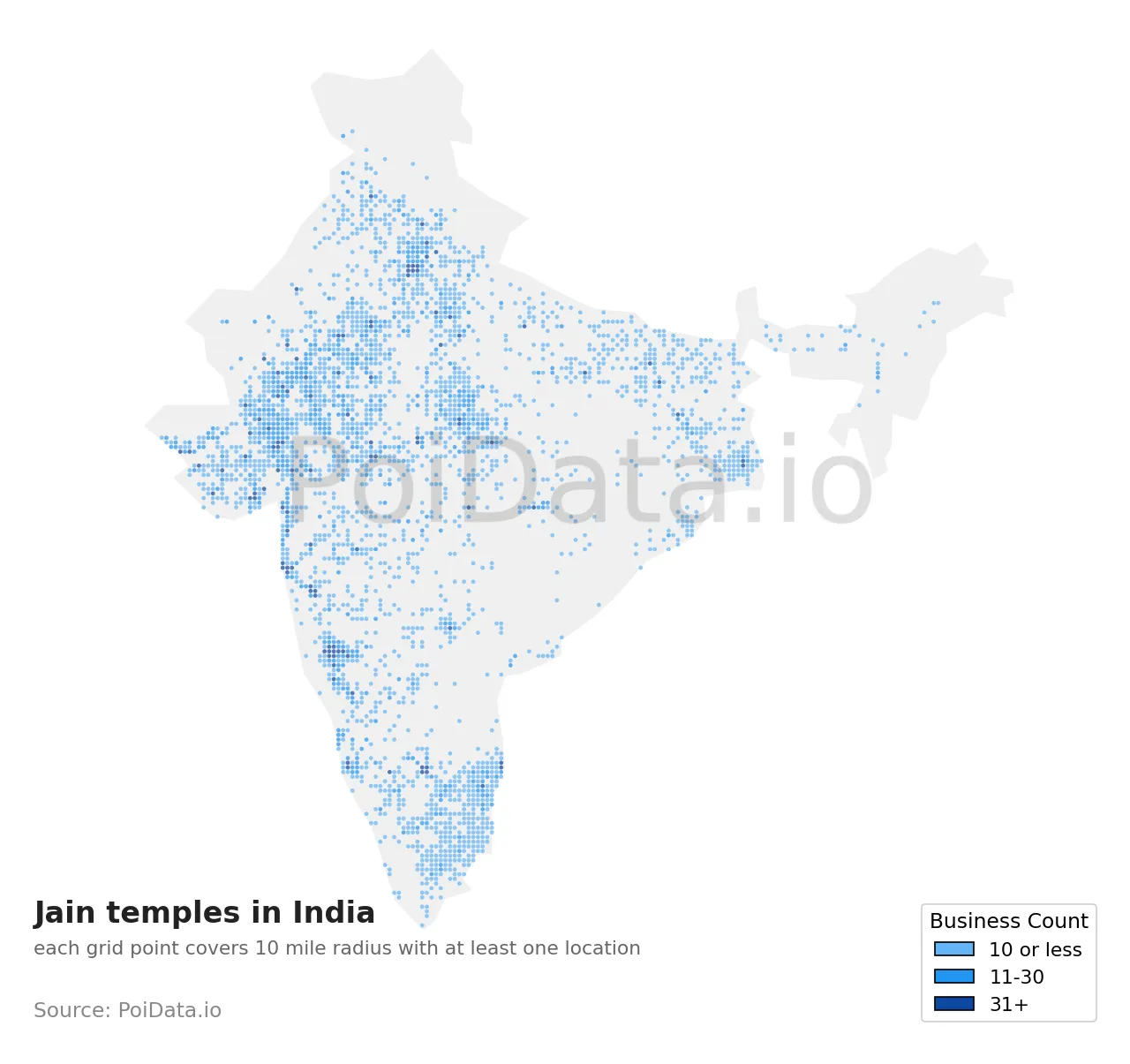 Jain temple density map for India