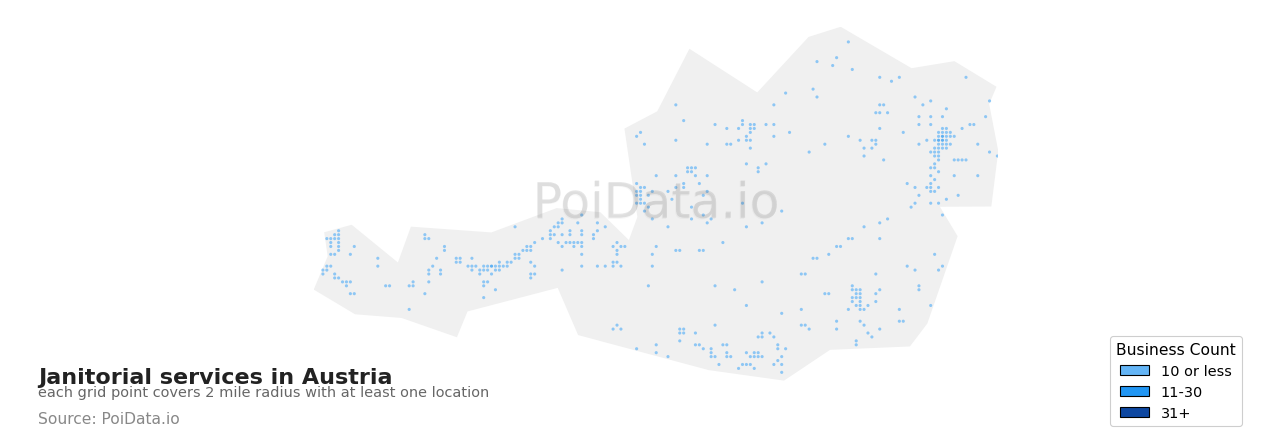 Janitorial service density map for Austria
