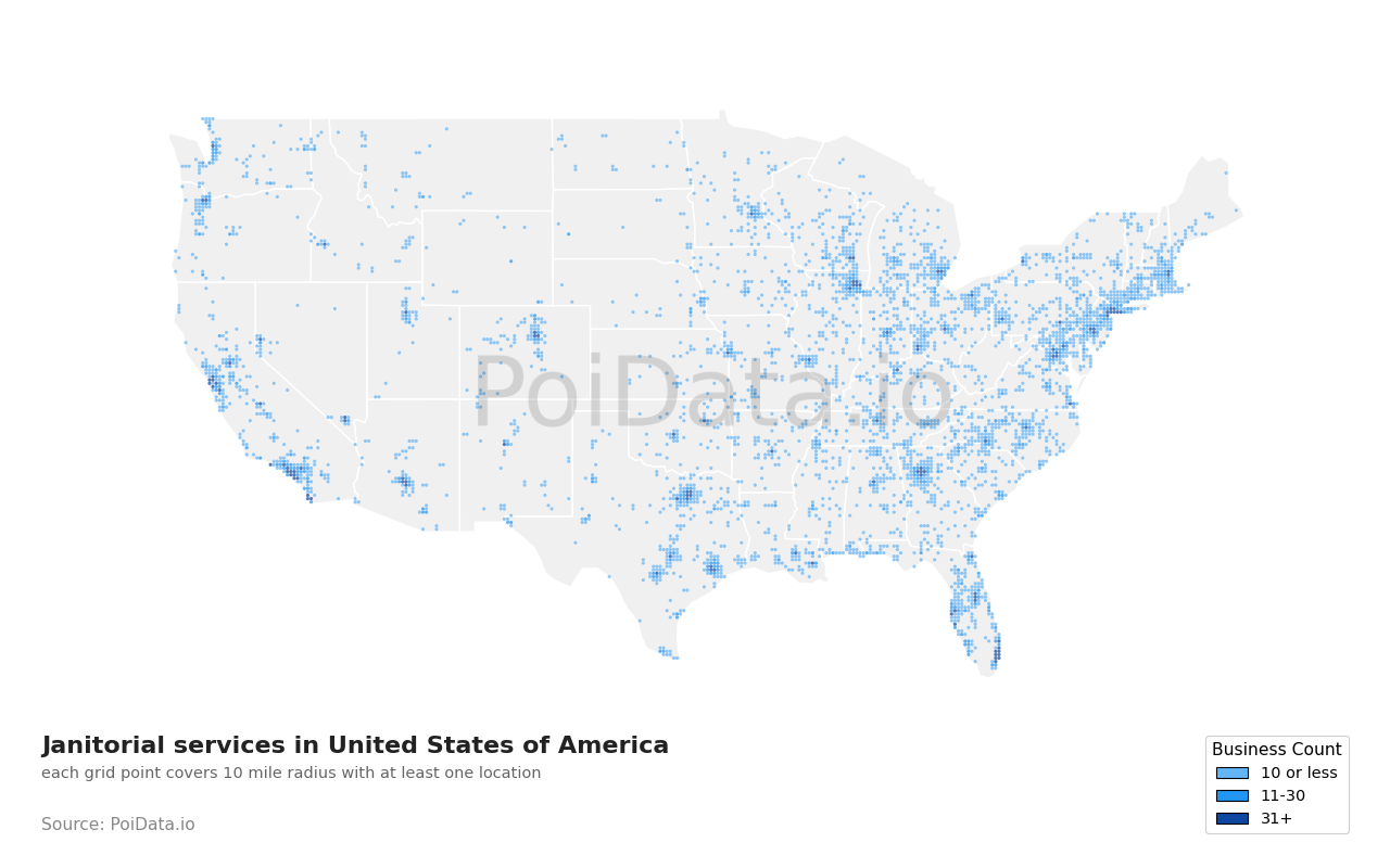 Janitorial service density map for Pennsylvania, United States
