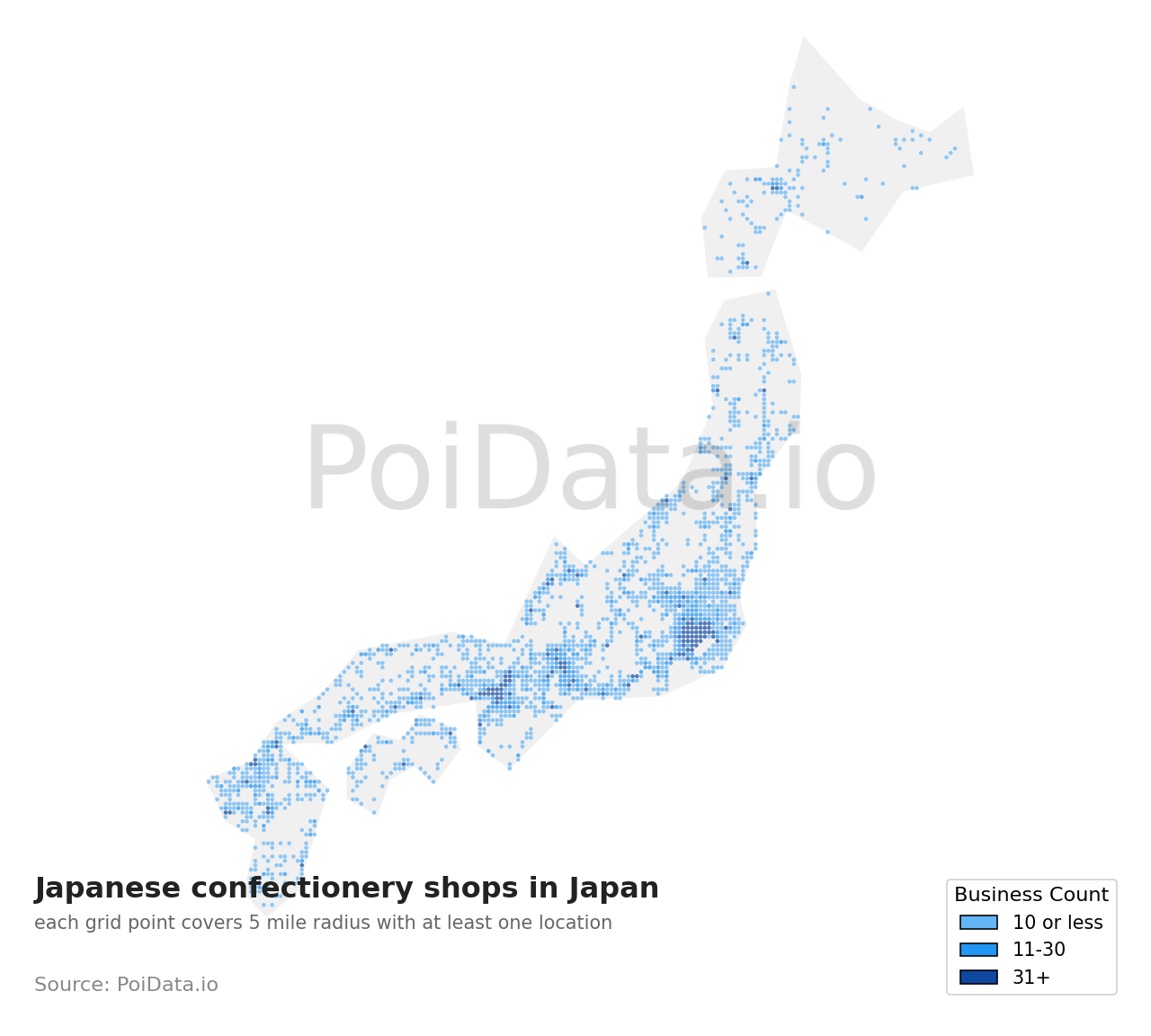 Japanese confectionery shop density map for Shizuoka, Japan