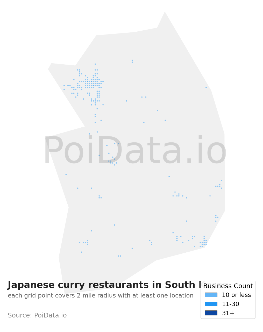 Japanese curry restaurant density map for South Korea