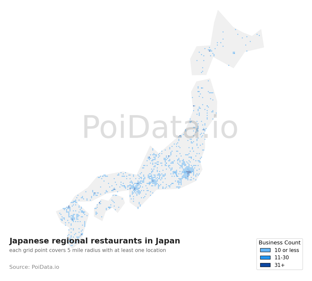 Japanese regional restaurant density map for Japan