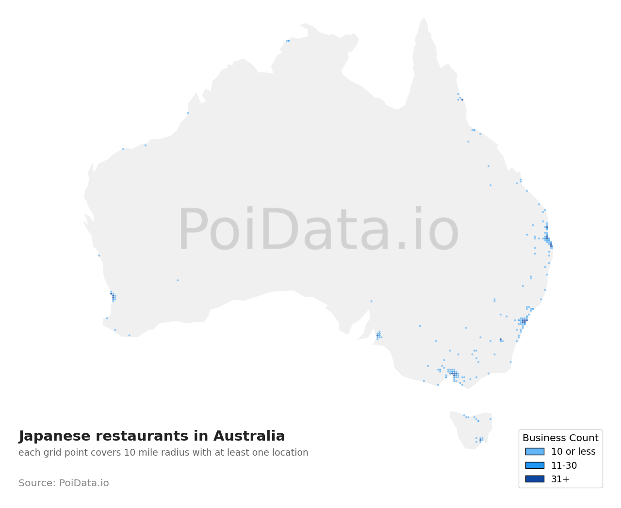 Japanese restaurant density map for Australia
