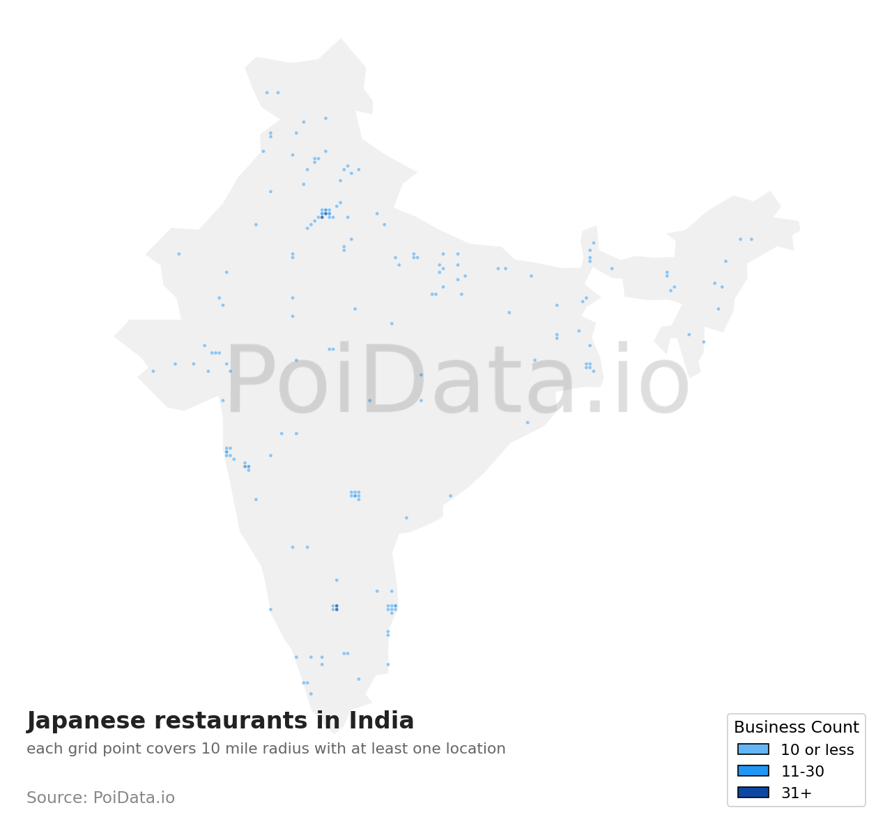 Japanese restaurant density map for India