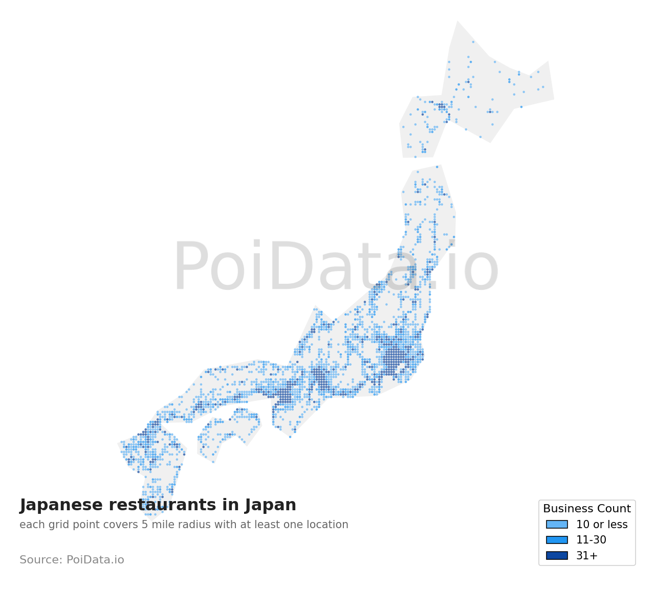 Japanese restaurant density map for Japan