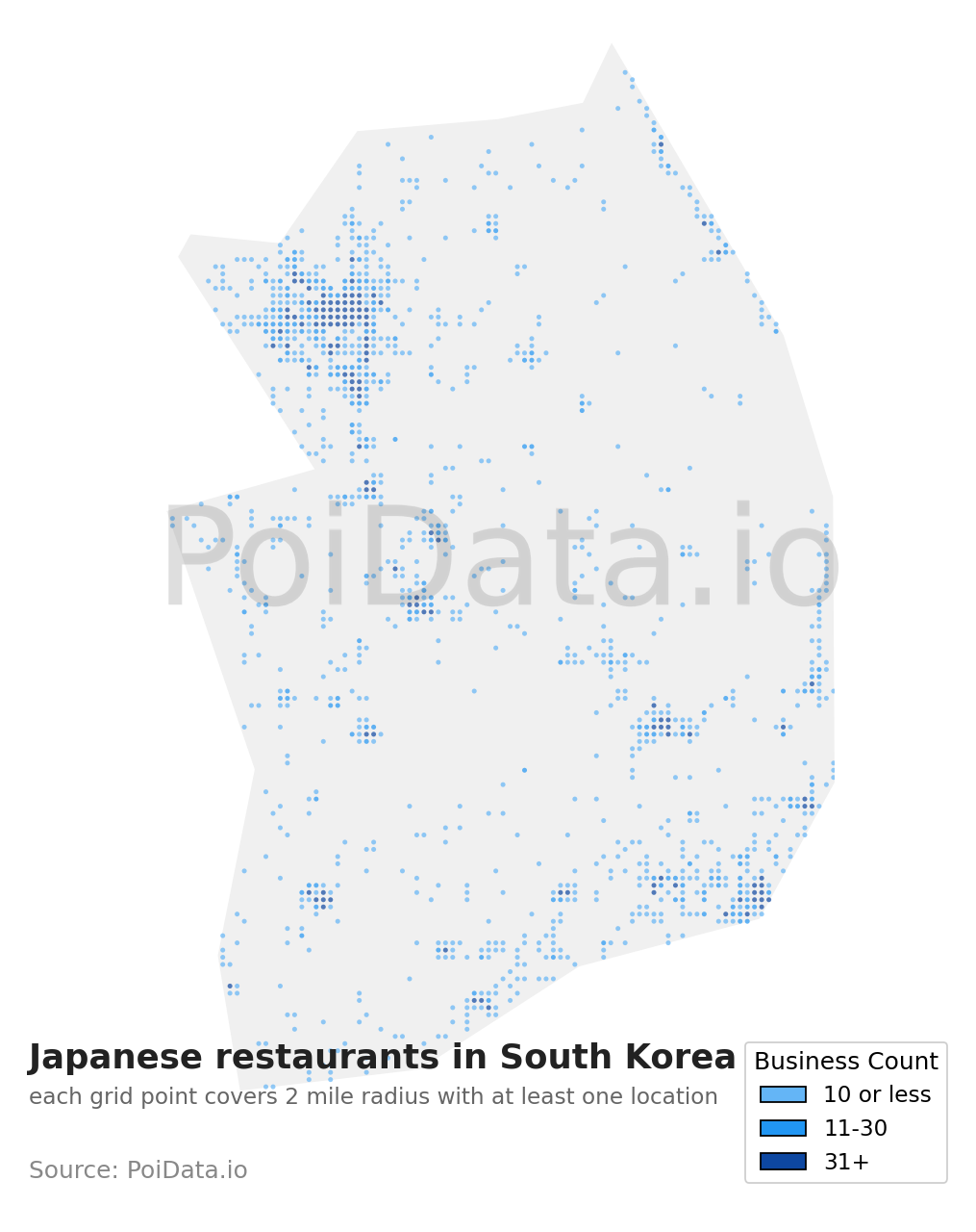 Japanese restaurant density map for South Korea