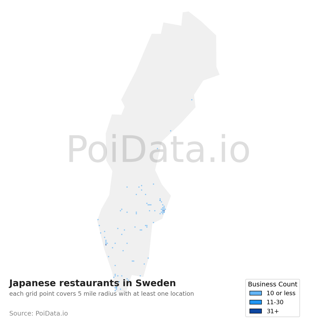 Japanese restaurant density map for Sweden