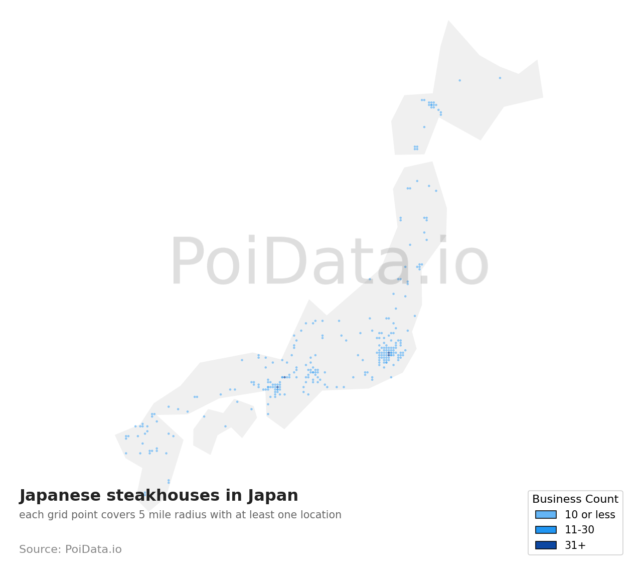 Japanese steakhouse density map for Kyoto, Japan