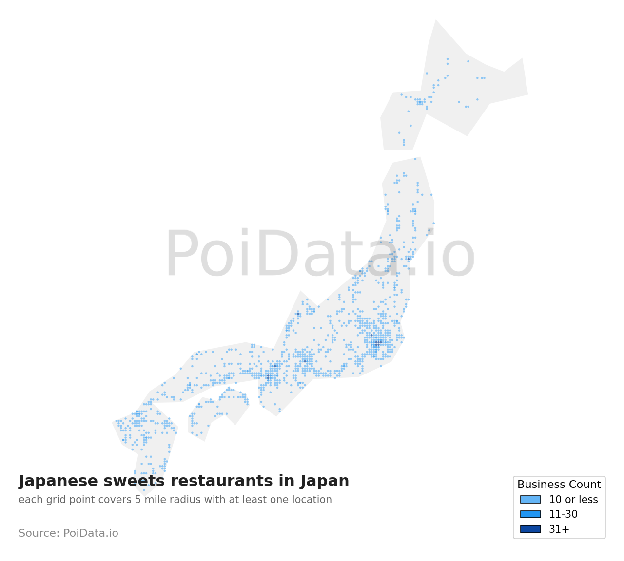 Japanese sweets restaurant density map for Japan