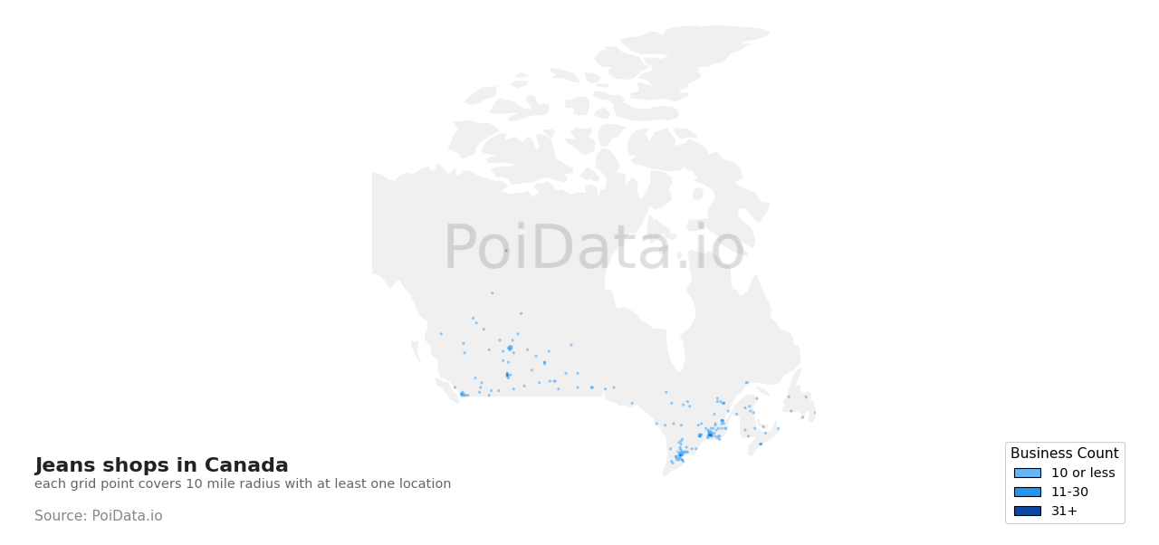 Jeans shop density map for Canada