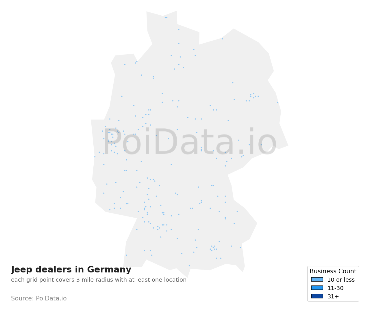 Jeep dealer density map for Germany