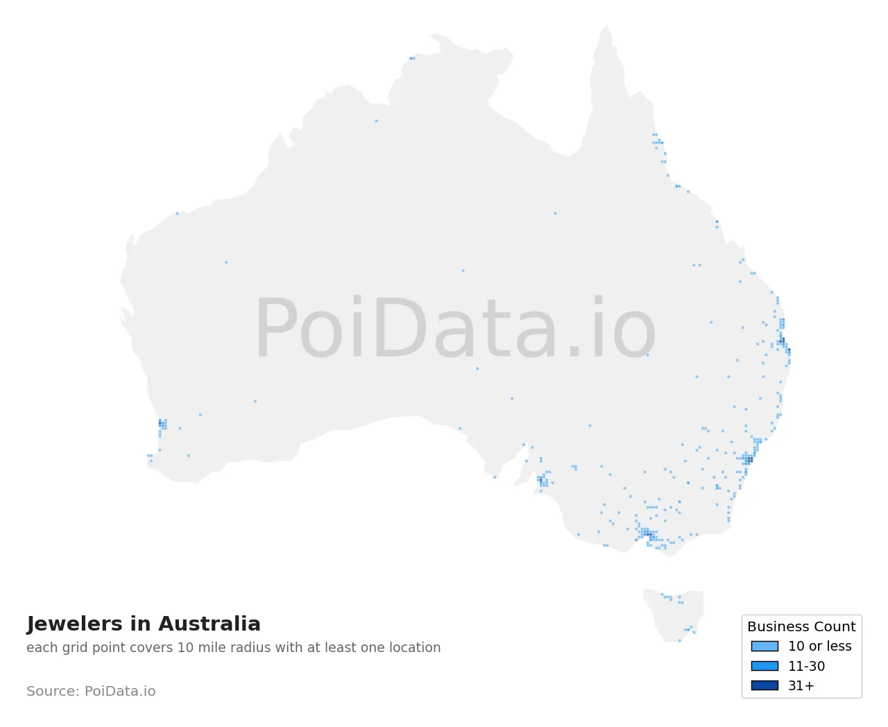 Jeweler density map for Australia