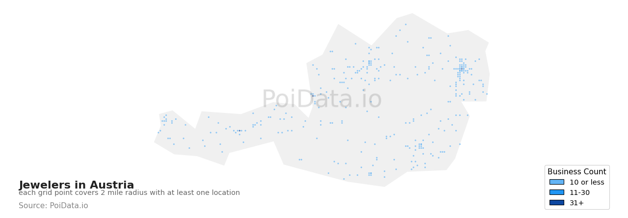 Jeweler density map for Austria