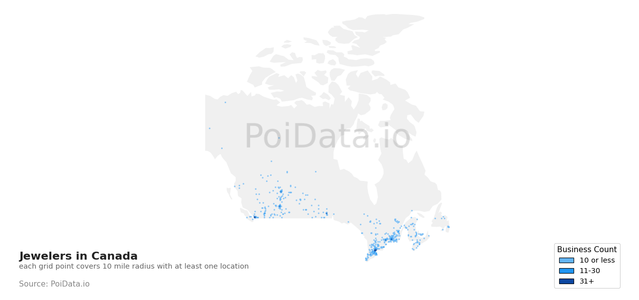 Jeweler density map for Canada