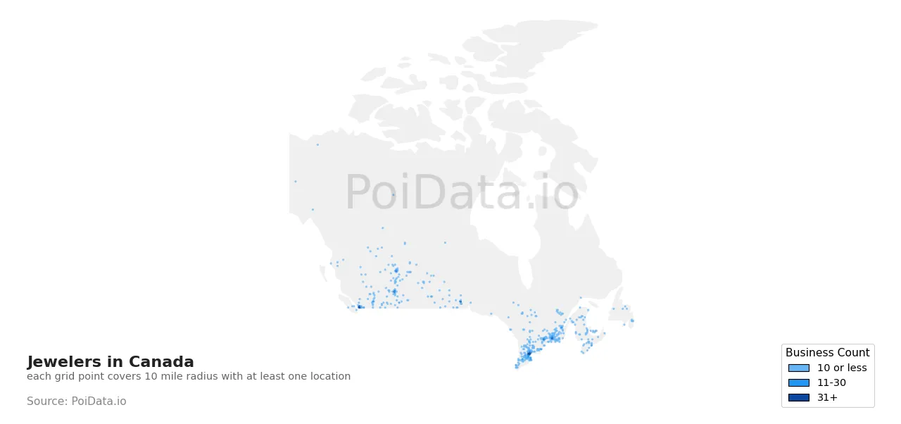 Jeweler density map for Canada