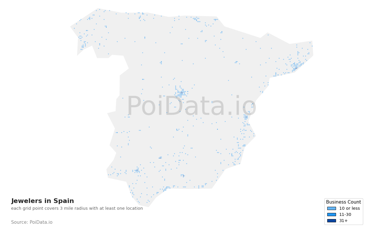 Jeweler density map for Spain