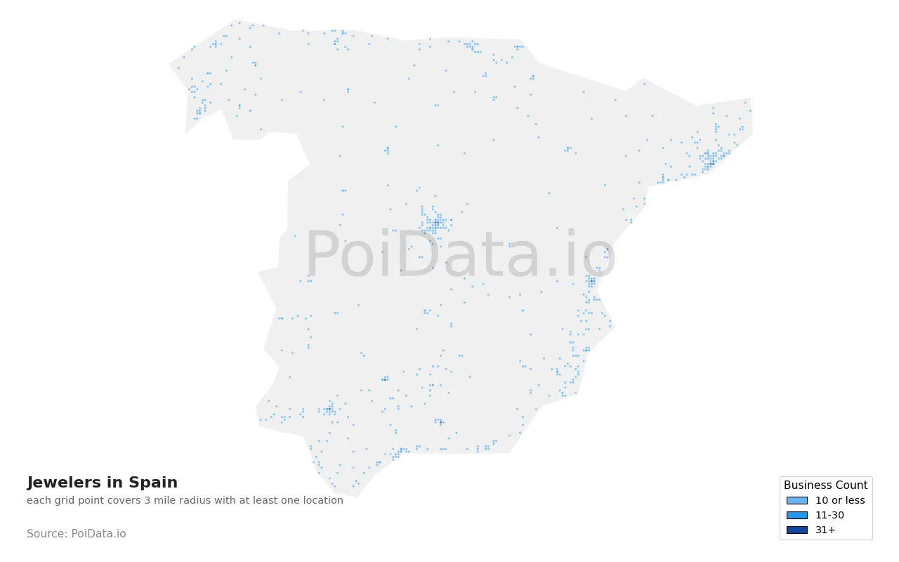 Jeweler density map for Spain