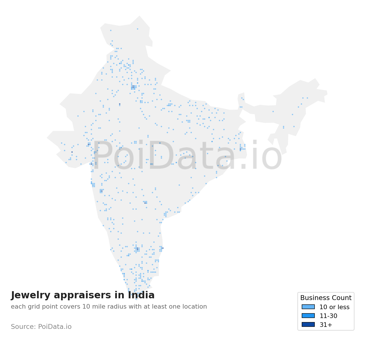 Jewelry appraiser density map for India