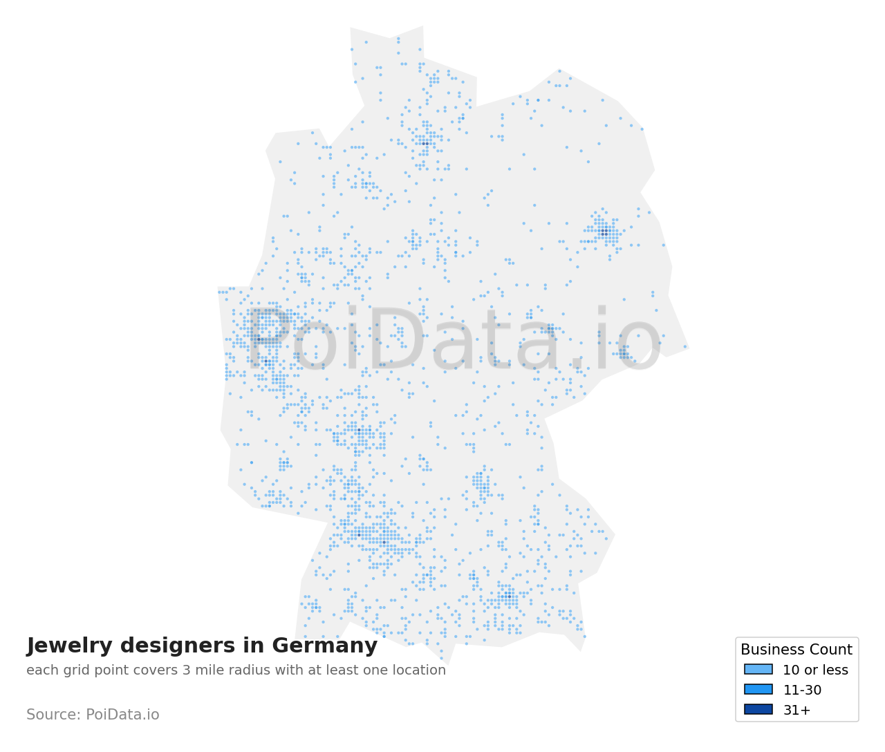Jewelry designer density map for Germany