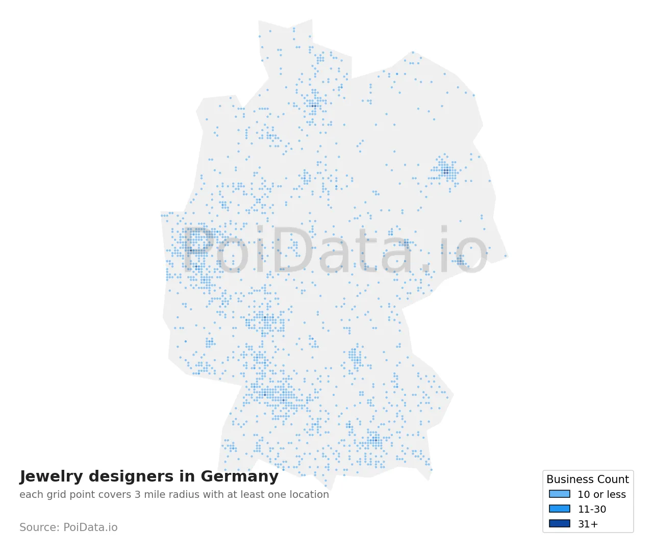 Jewelry designer density map for Germany