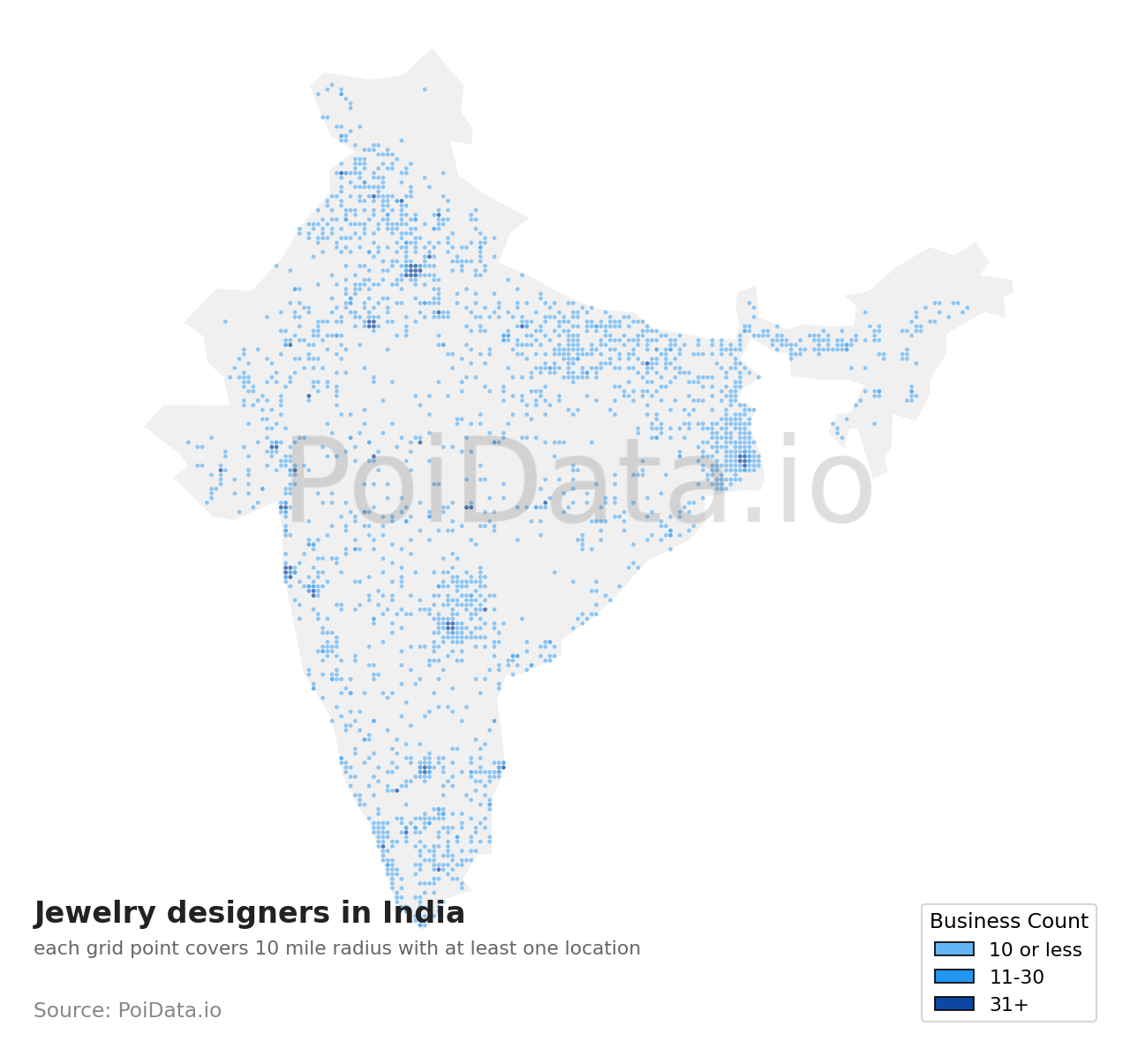Jewelry designer density map for India