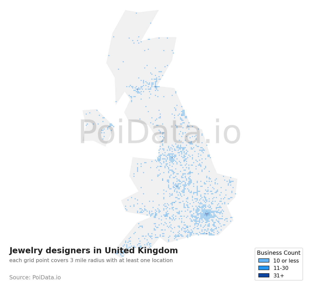 Jewelry designer density map for United Kingdom