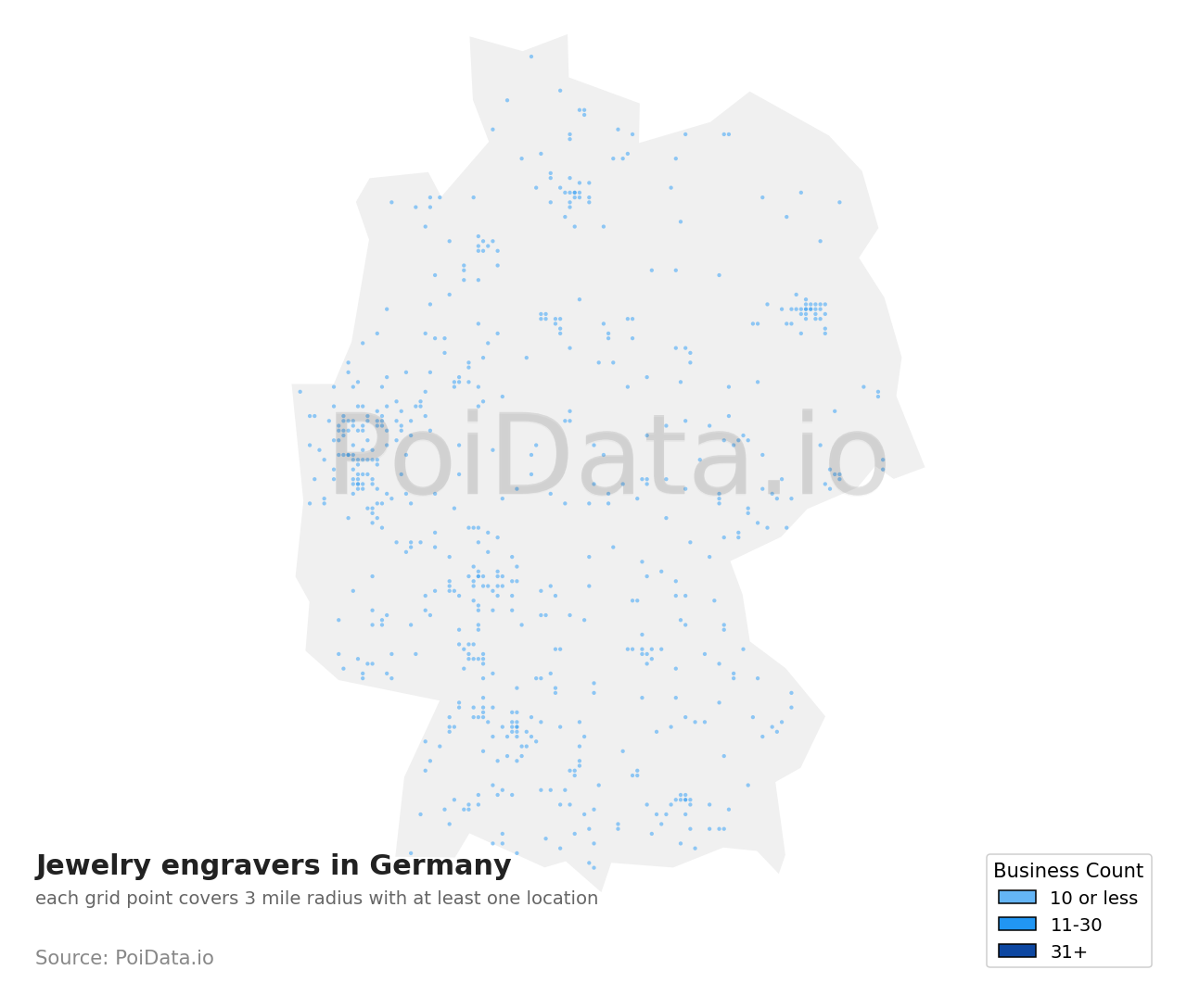 Jewelry engraver density map for Germany