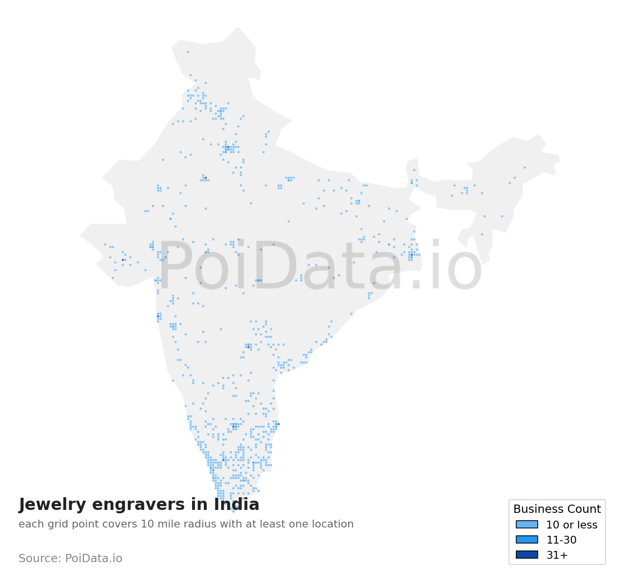 Jewelry engraver density map for India