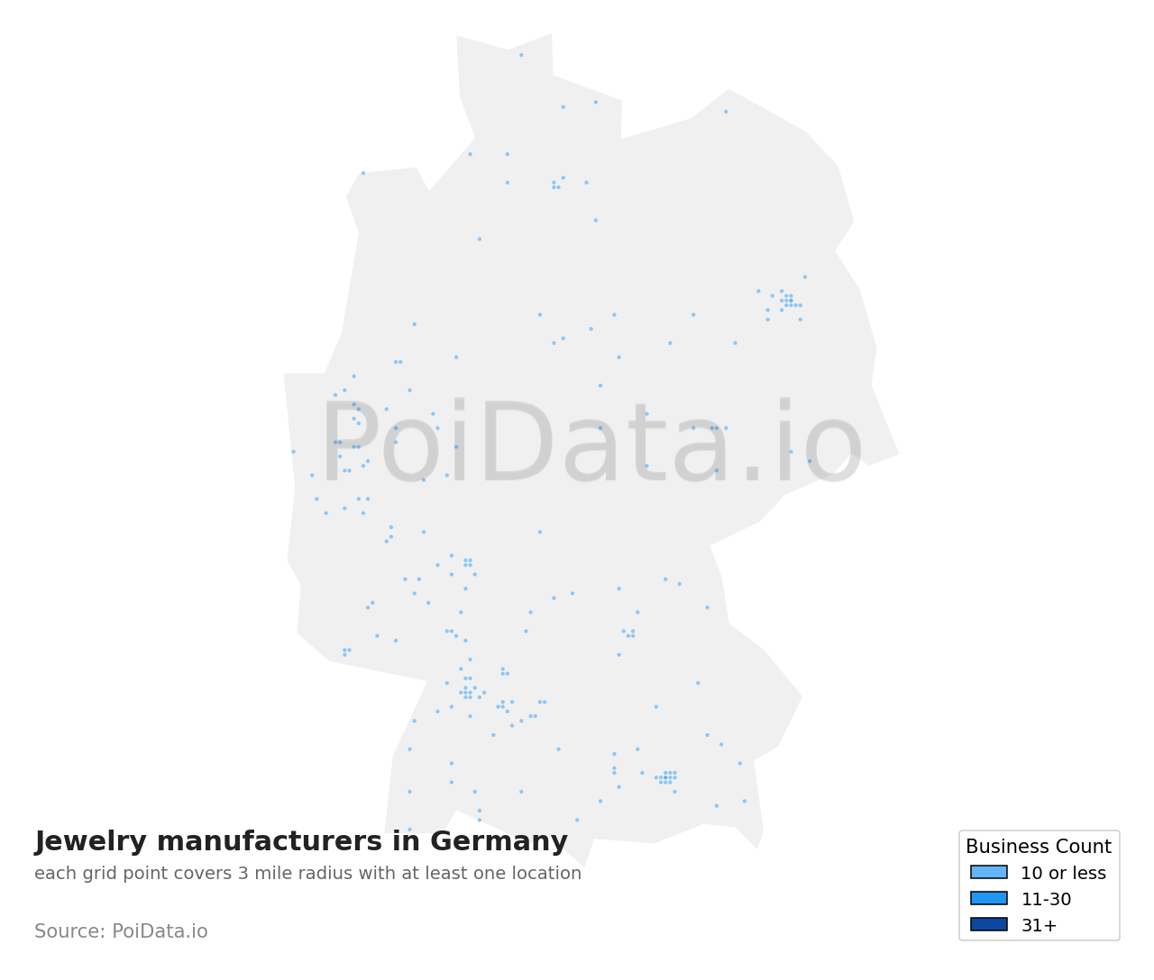 Jewelry manufacturer density map for Germany