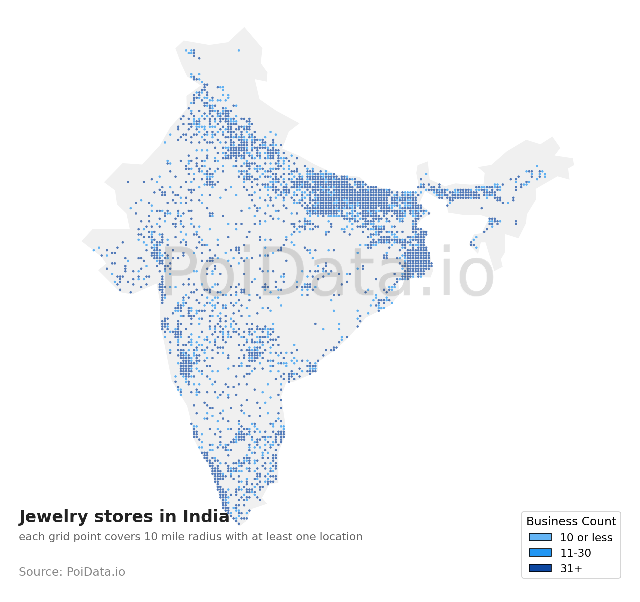 Jewelry store density map for India