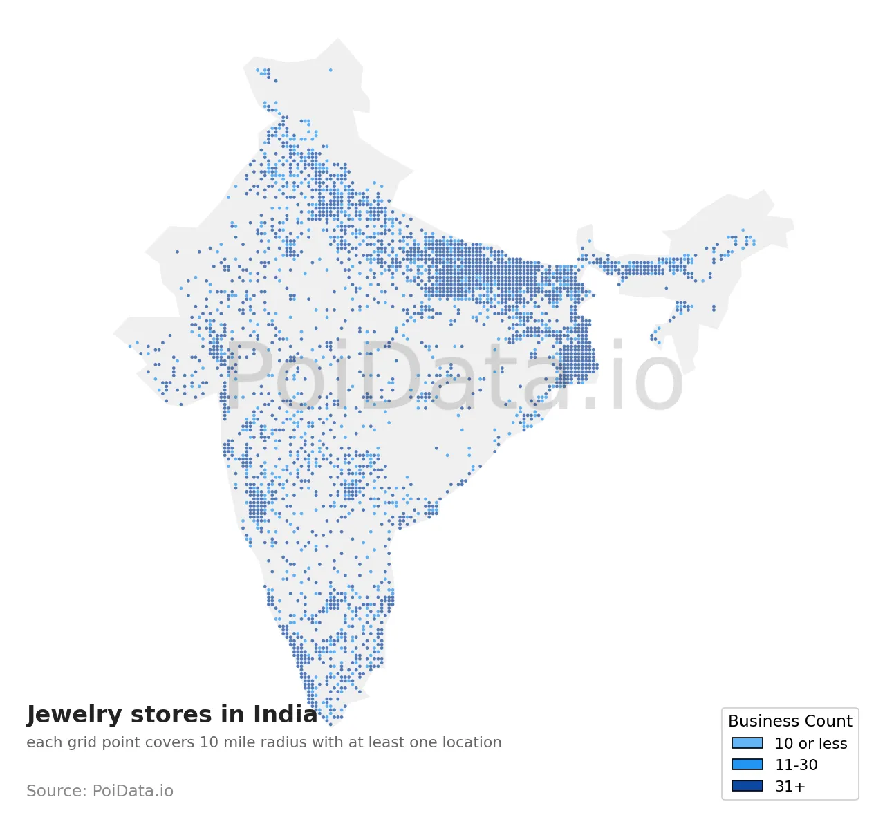 Jewelry store density map for India