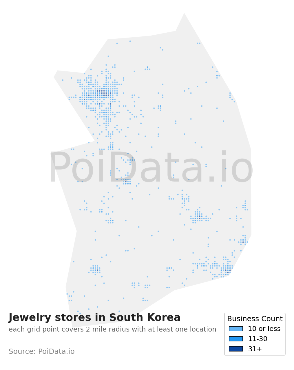 Jewelry store density map for South Korea