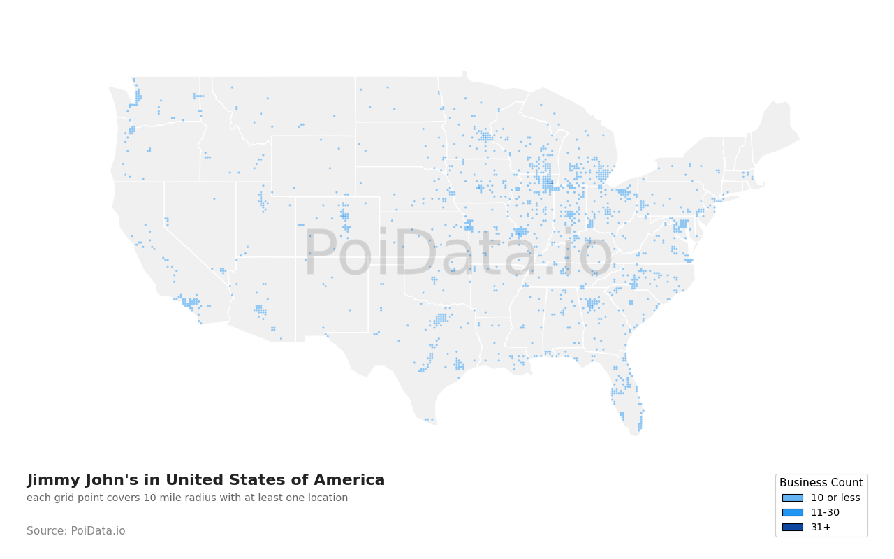 Jimmy John's density map for United States