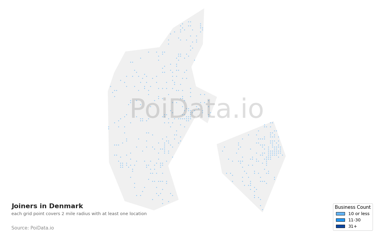 Joiner density map for Denmark
