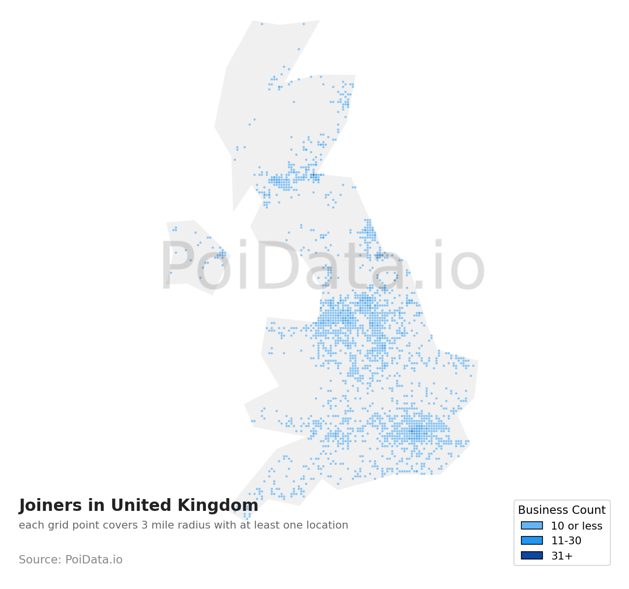Joiner density map for United Kingdom