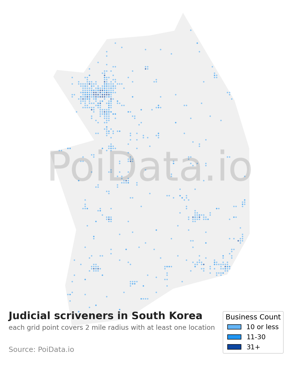 Judicial scrivener density map for South Korea