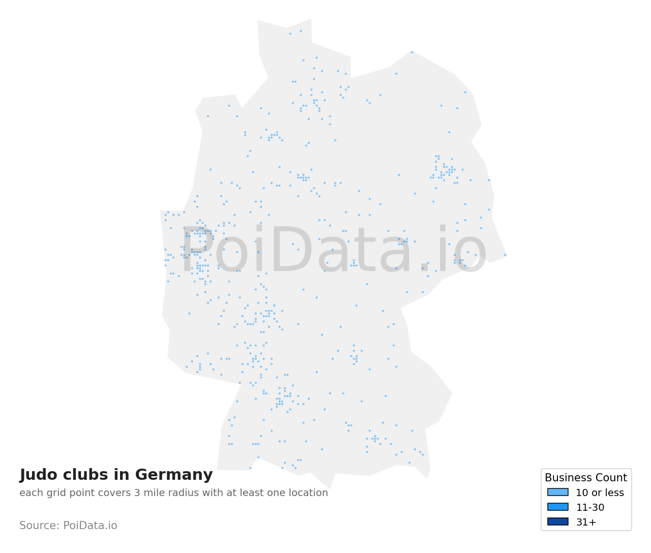 Judo club density map for Germany